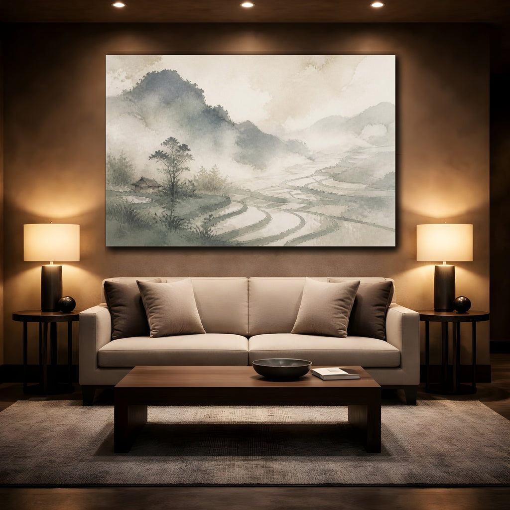 Mockup 2. Wabi Sabi Rice Terraces shown as canvas print