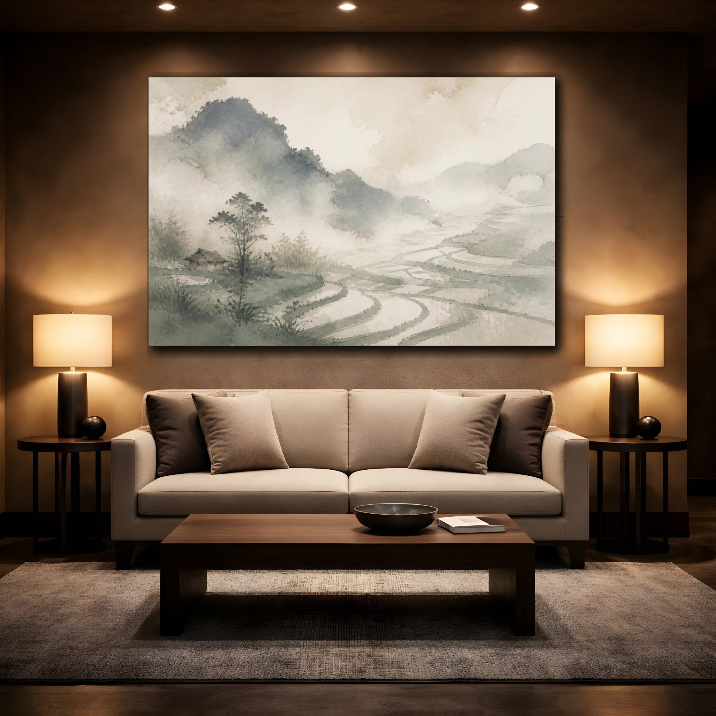 Mockup 2. Wabi Sabi Rice Terraces shown as canvas print