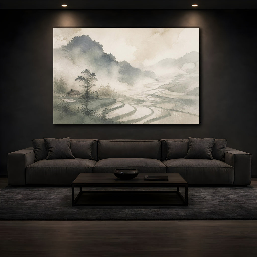 Mockup 3. Wabi Sabi Rice Terraces shown as canvas print