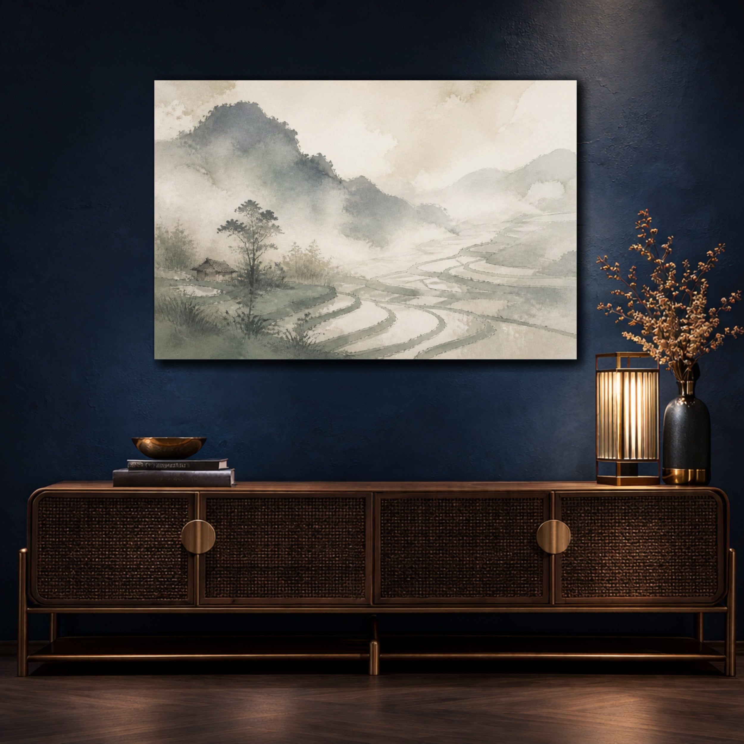 Mockup 4. Wabi Sabi Rice Terraces shown as canvas print