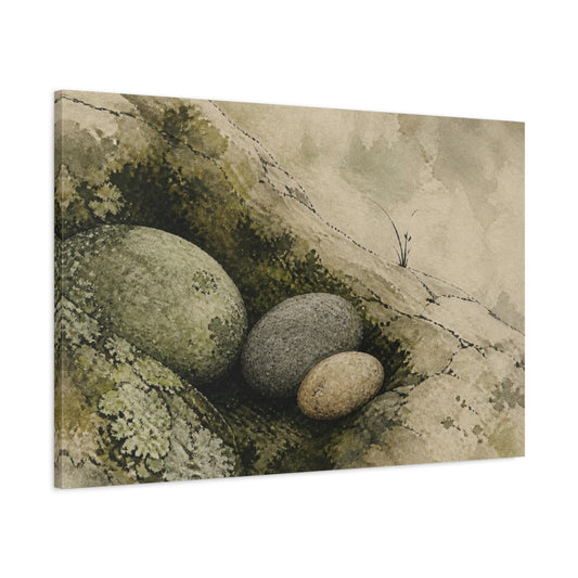 Main Mockup. Wabi Sabi River Stones shown as canvas print