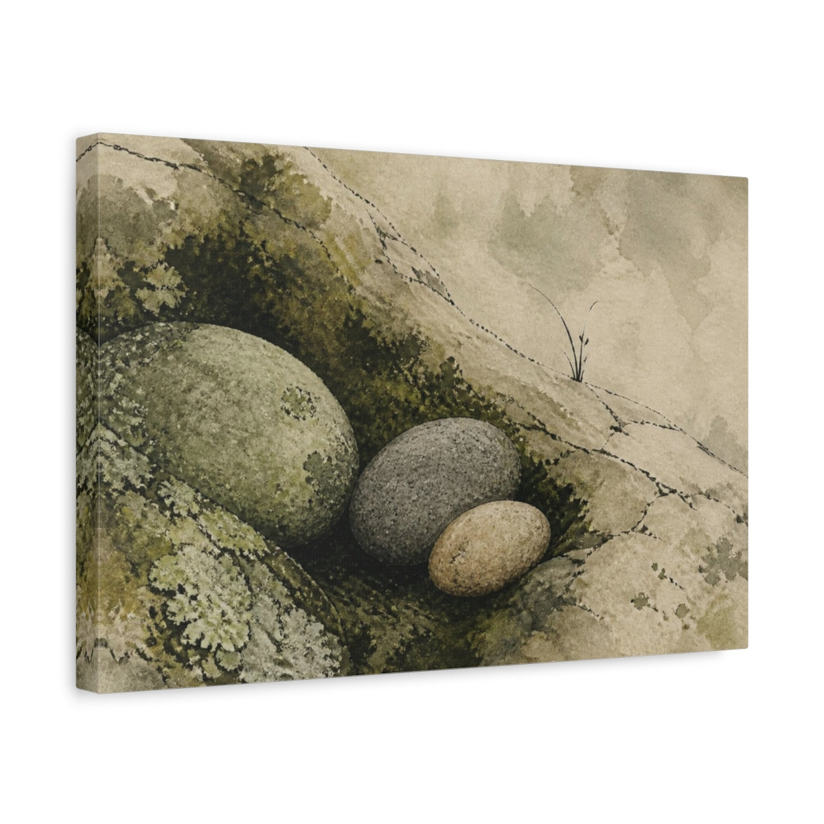 Side Mockup 4. Wabi Sabi River Stones shown as canvas print