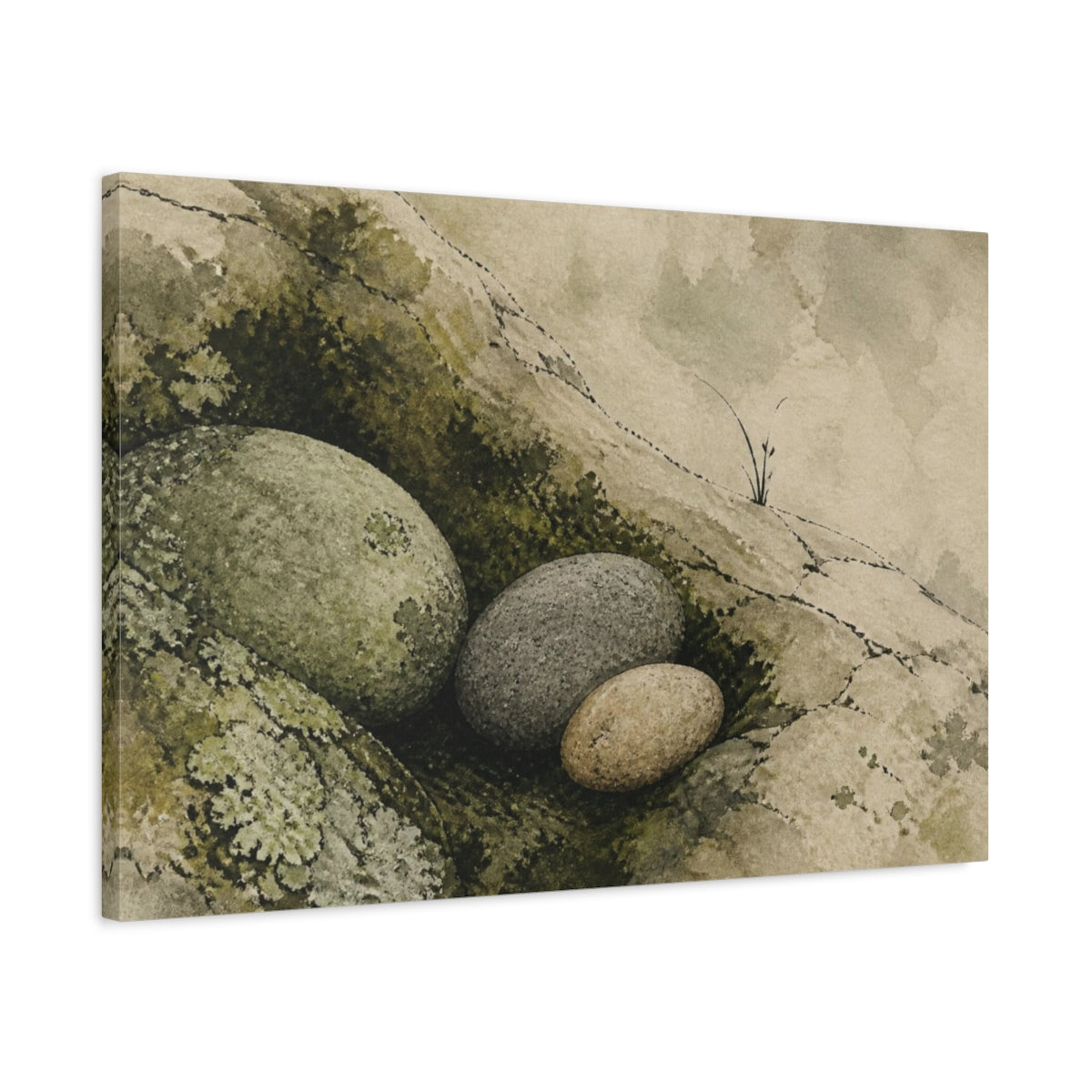 Side Mockup 2. Wabi Sabi River Stones shown as canvas print