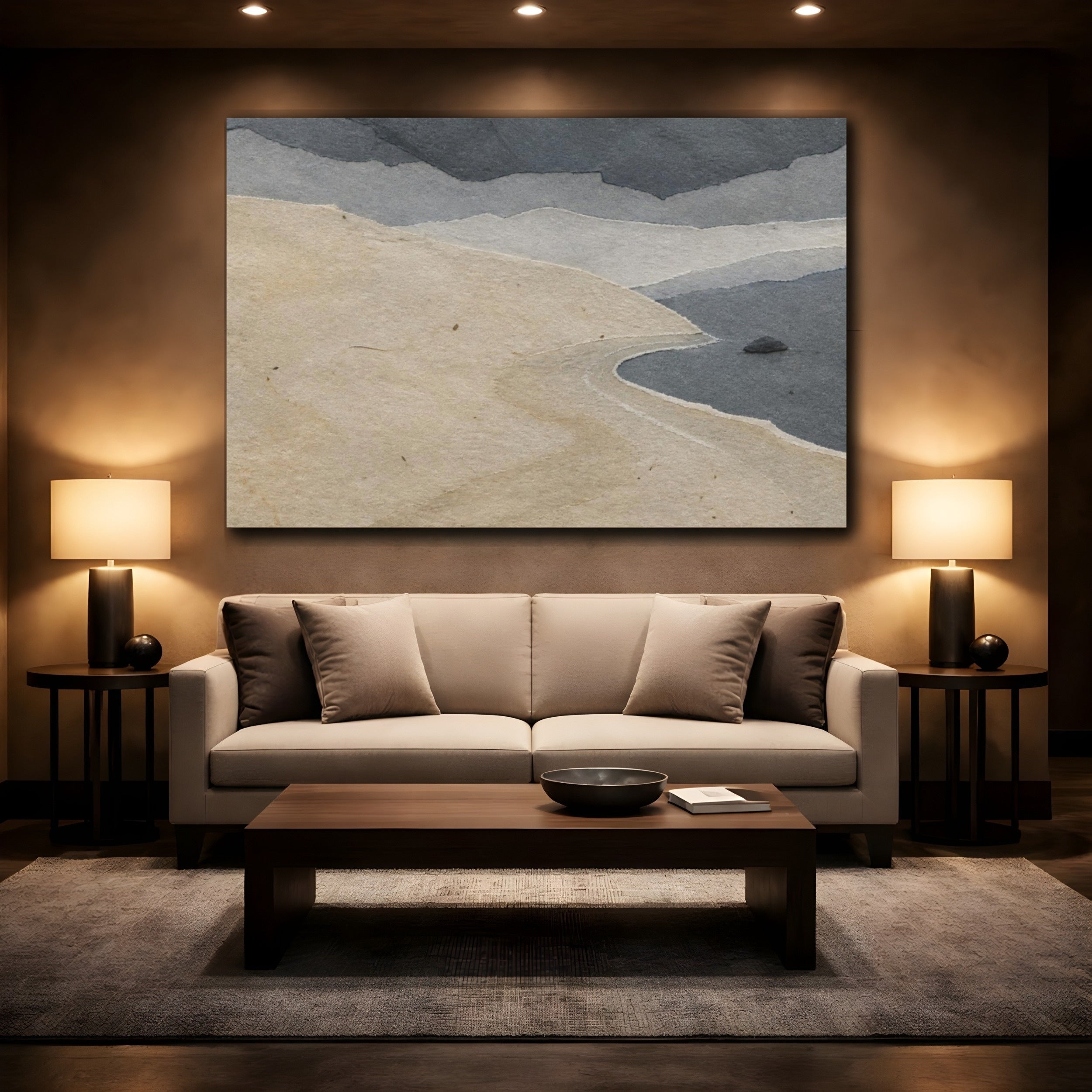 Mockup 2. Wabi Sabi Sandbank shown as canvas print