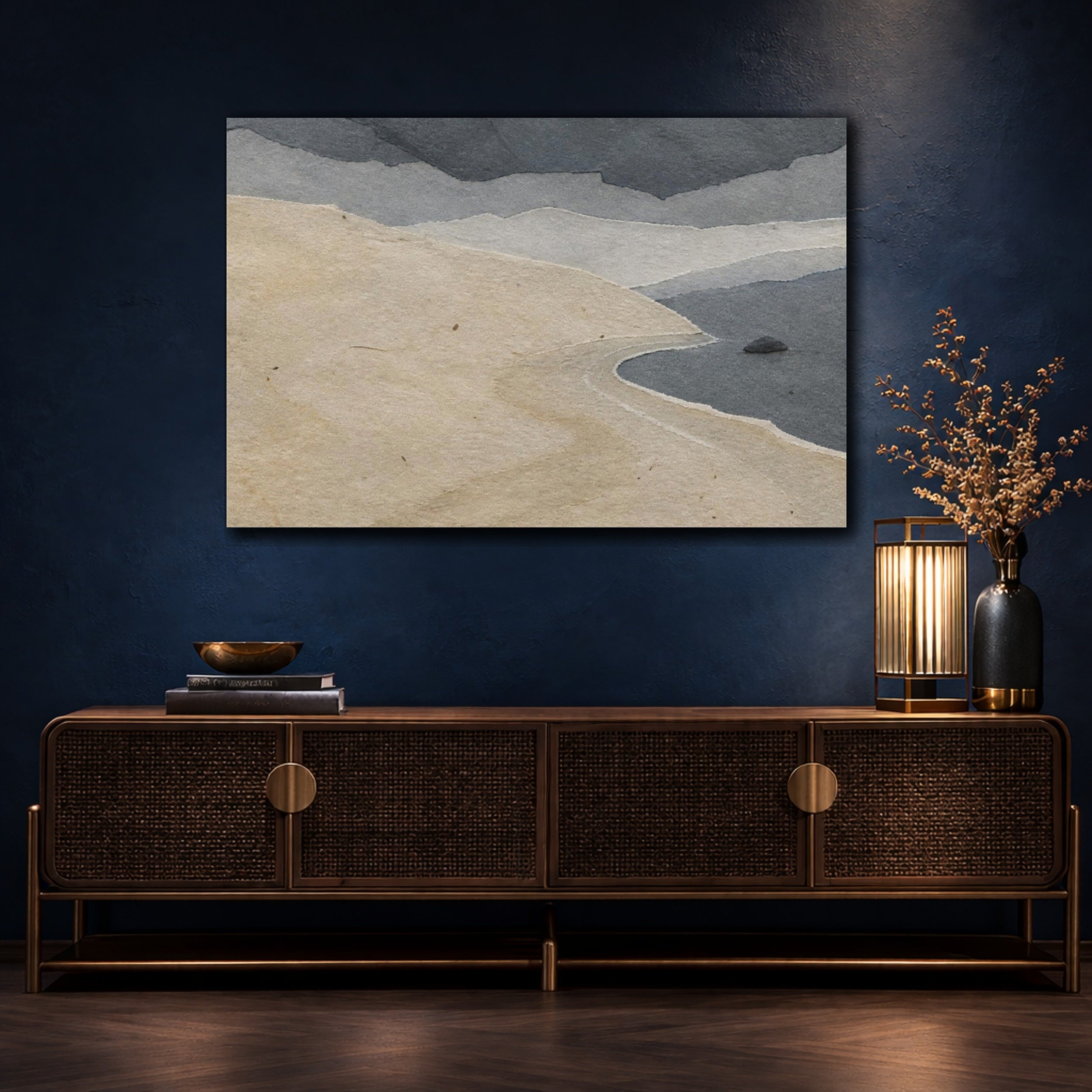 Mockup 4. Wabi Sabi Sandbank shown as canvas print