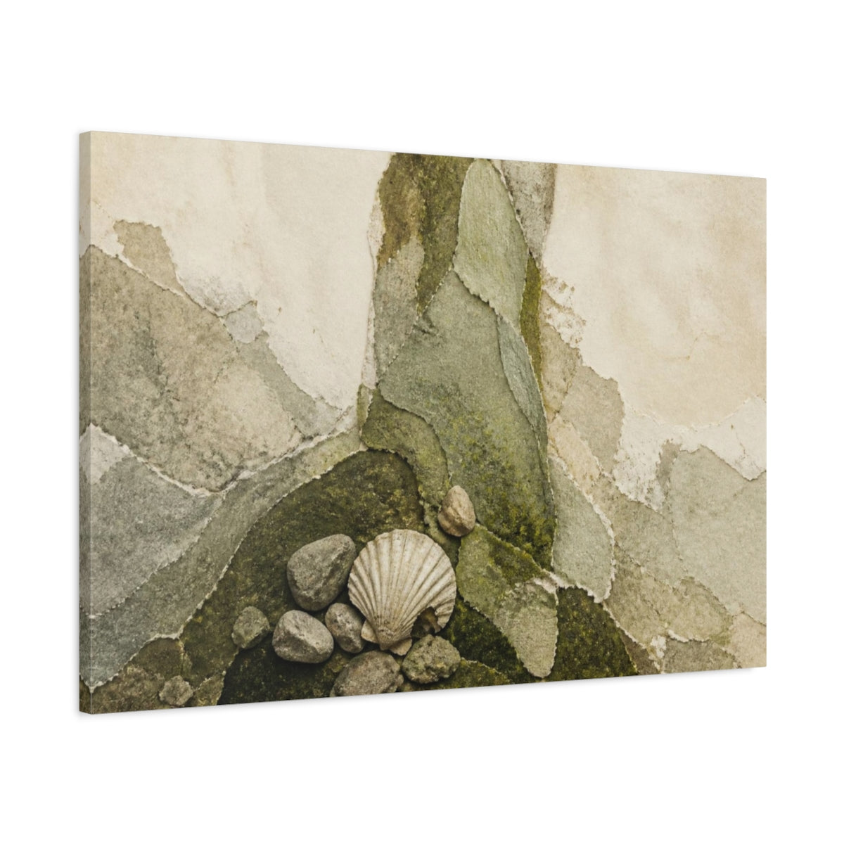 Main Mockup. Wabi Sabi Scallop Shell shown as canvas print