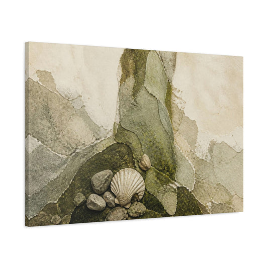 Main Mockup. Wabi Sabi Scallop Shell shown as canvas print