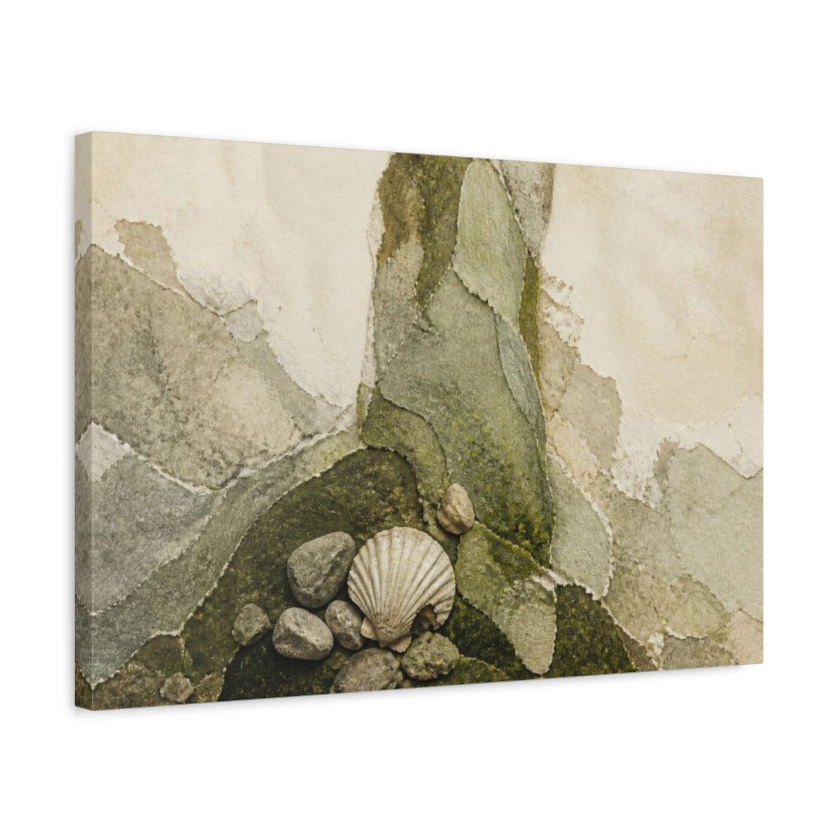 Side Mockup 3. Wabi Sabi Scallop Shell shown as canvas print