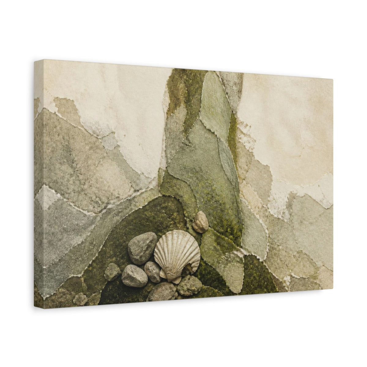 Side Mockup 4. Wabi Sabi Scallop Shell shown as canvas print