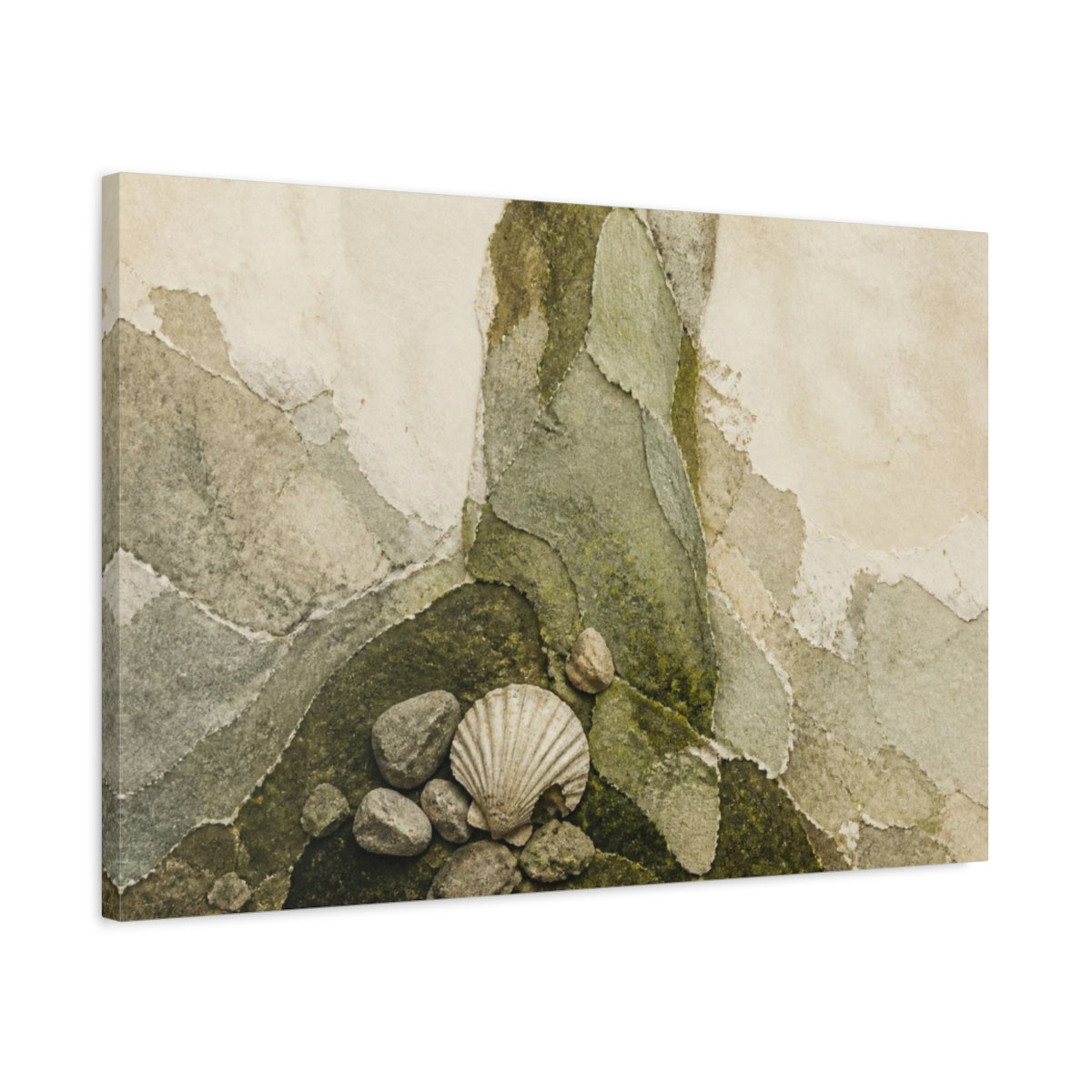 Side Mockup 2. Wabi Sabi Scallop Shell shown as canvas print