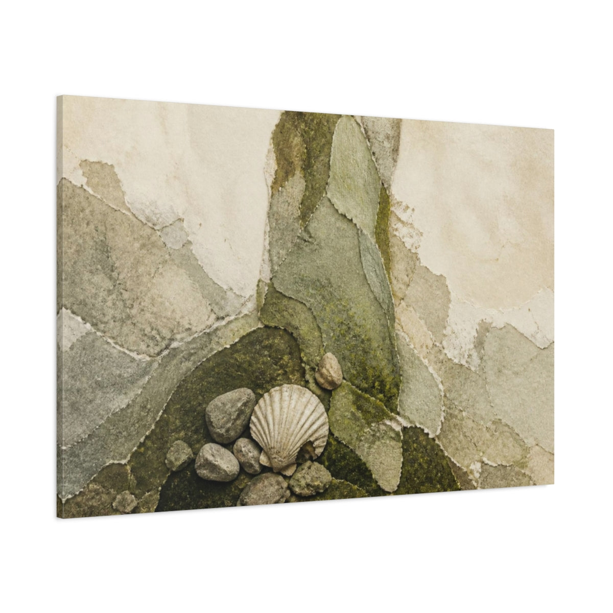 Side Mockup 1. Wabi Sabi Scallop Shell shown as canvas print