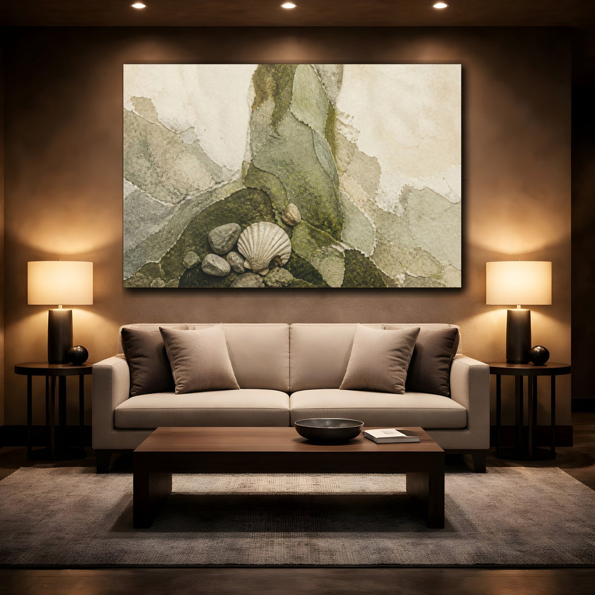 Mockup 2. Wabi Sabi Scallop Shell shown as canvas print