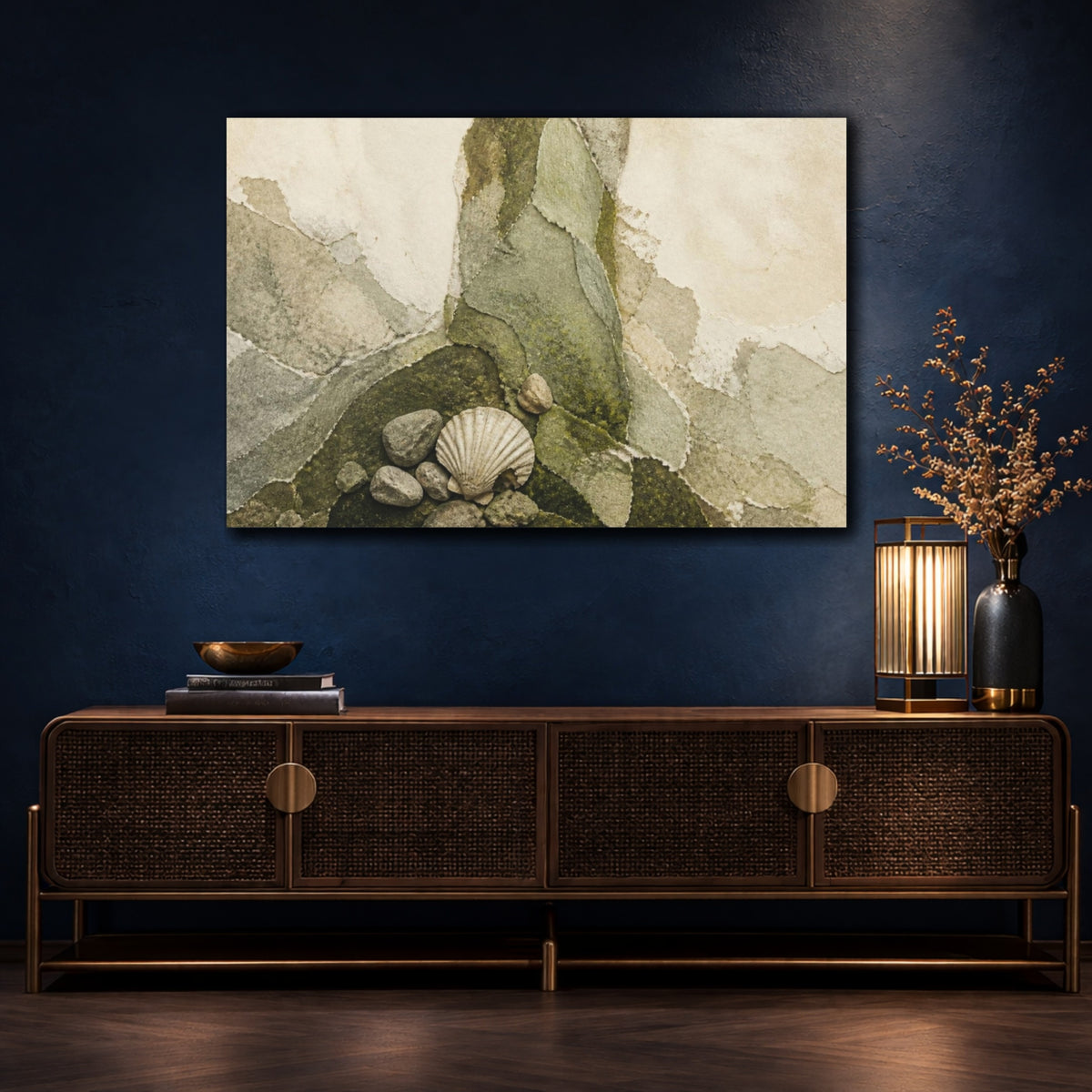 Mockup 4. Wabi Sabi Scallop Shell shown as canvas print