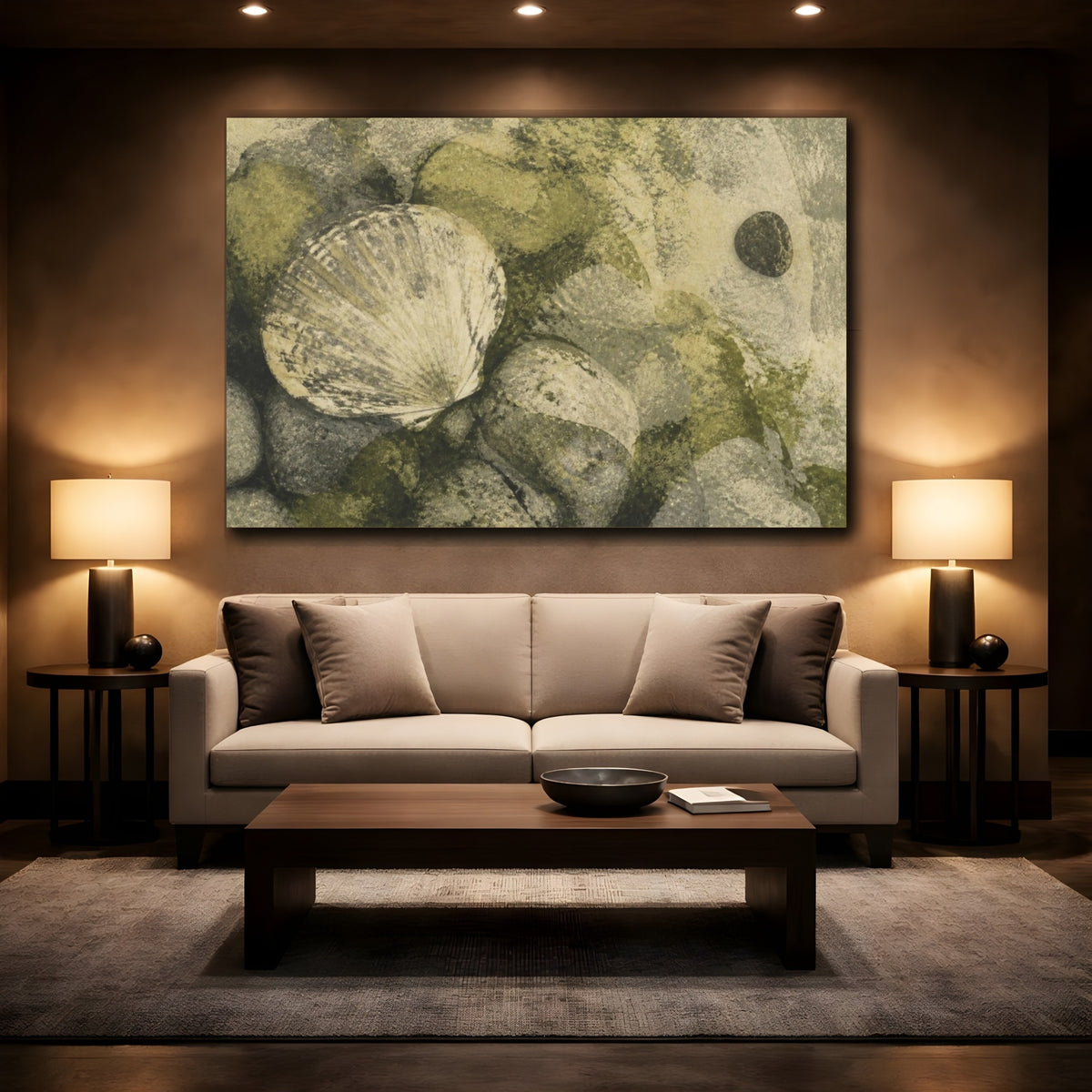 Mockup 2. Wabi Sabi Seashell shown as canvas print