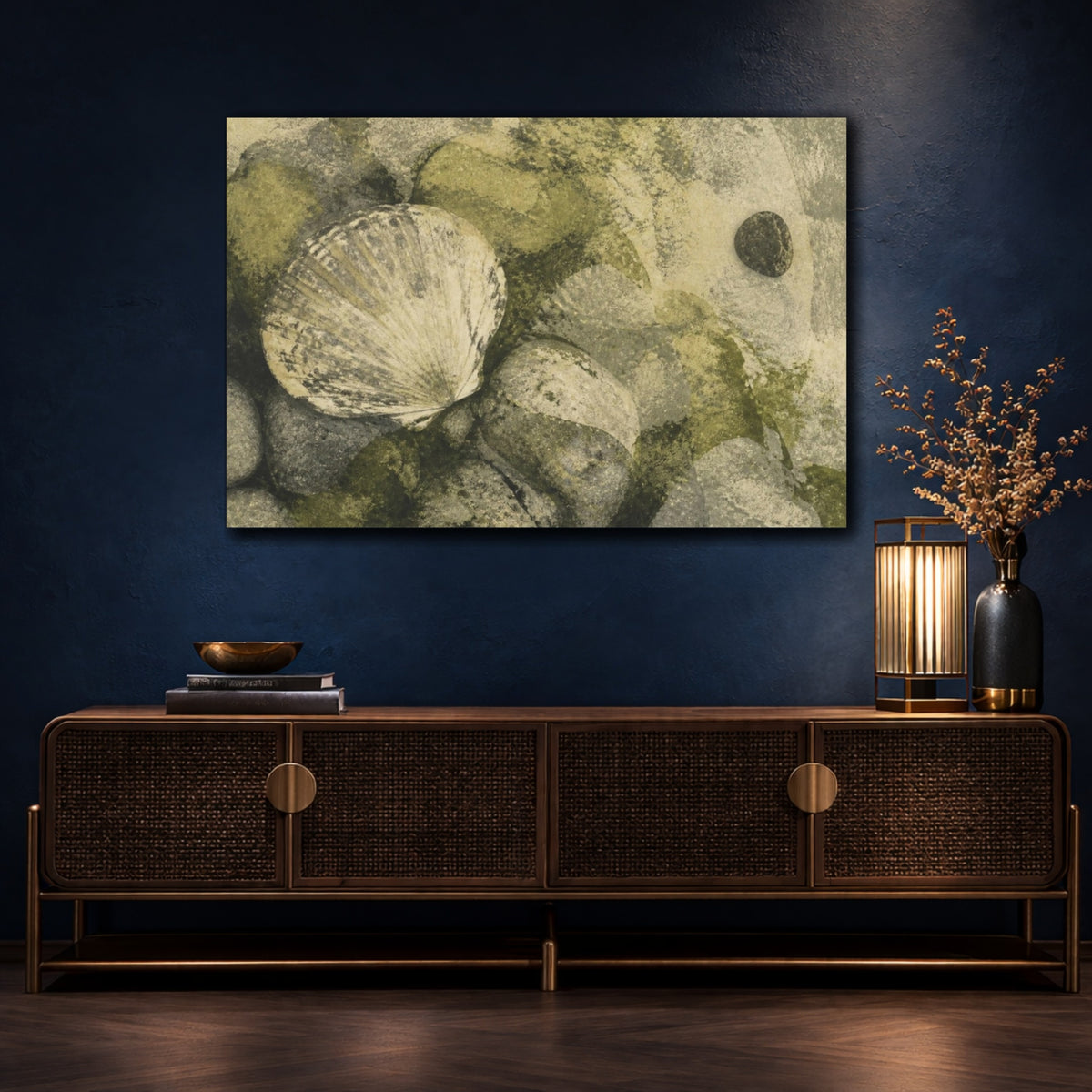Mockup 4. Wabi Sabi Seashell shown as canvas print