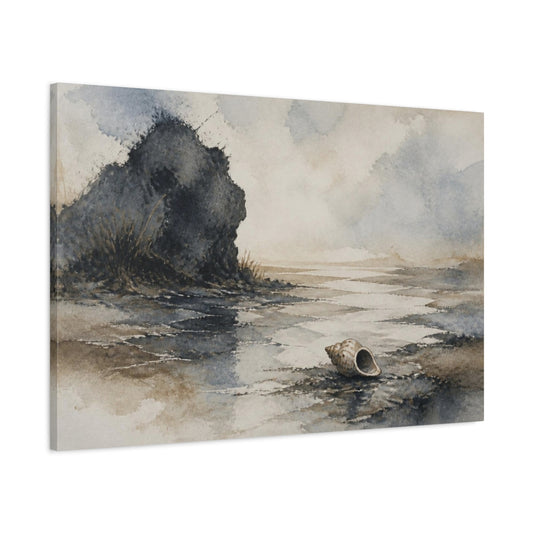 Main Mockup. Wabi Sabi Seashell Shore shown as canvas print