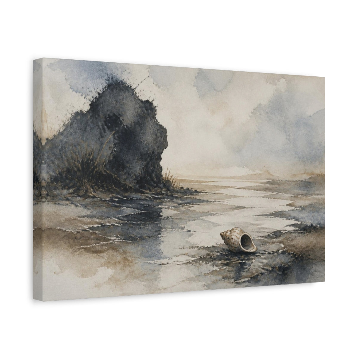Side Mockup 4. Wabi Sabi Seashell Shore shown as canvas print