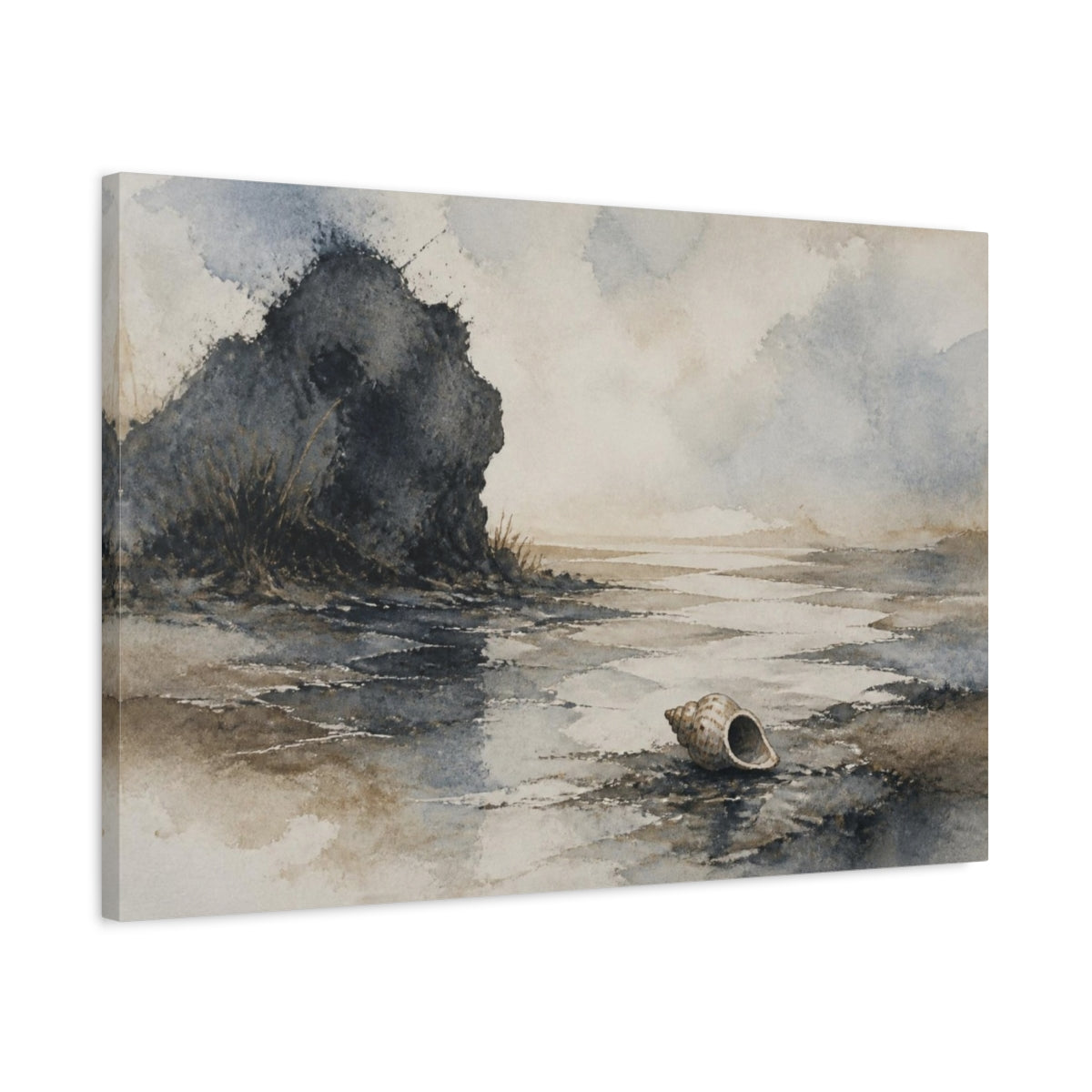 Side Mockup 2. Wabi Sabi Seashell Shore shown as canvas print