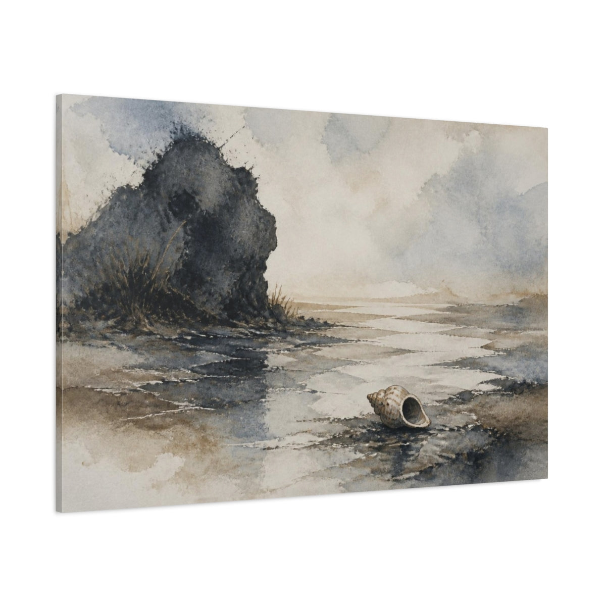 Side Mockup 1. Wabi Sabi Seashell Shore shown as canvas print