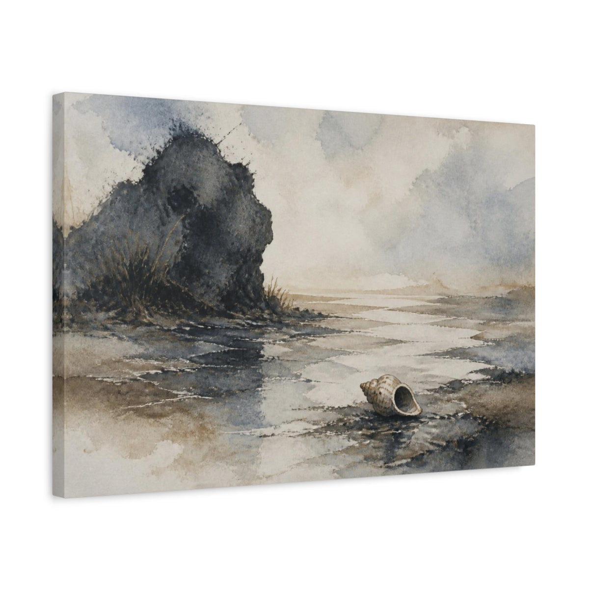 Side Mockup 3. Wabi Sabi Seashell Shore shown as canvas print