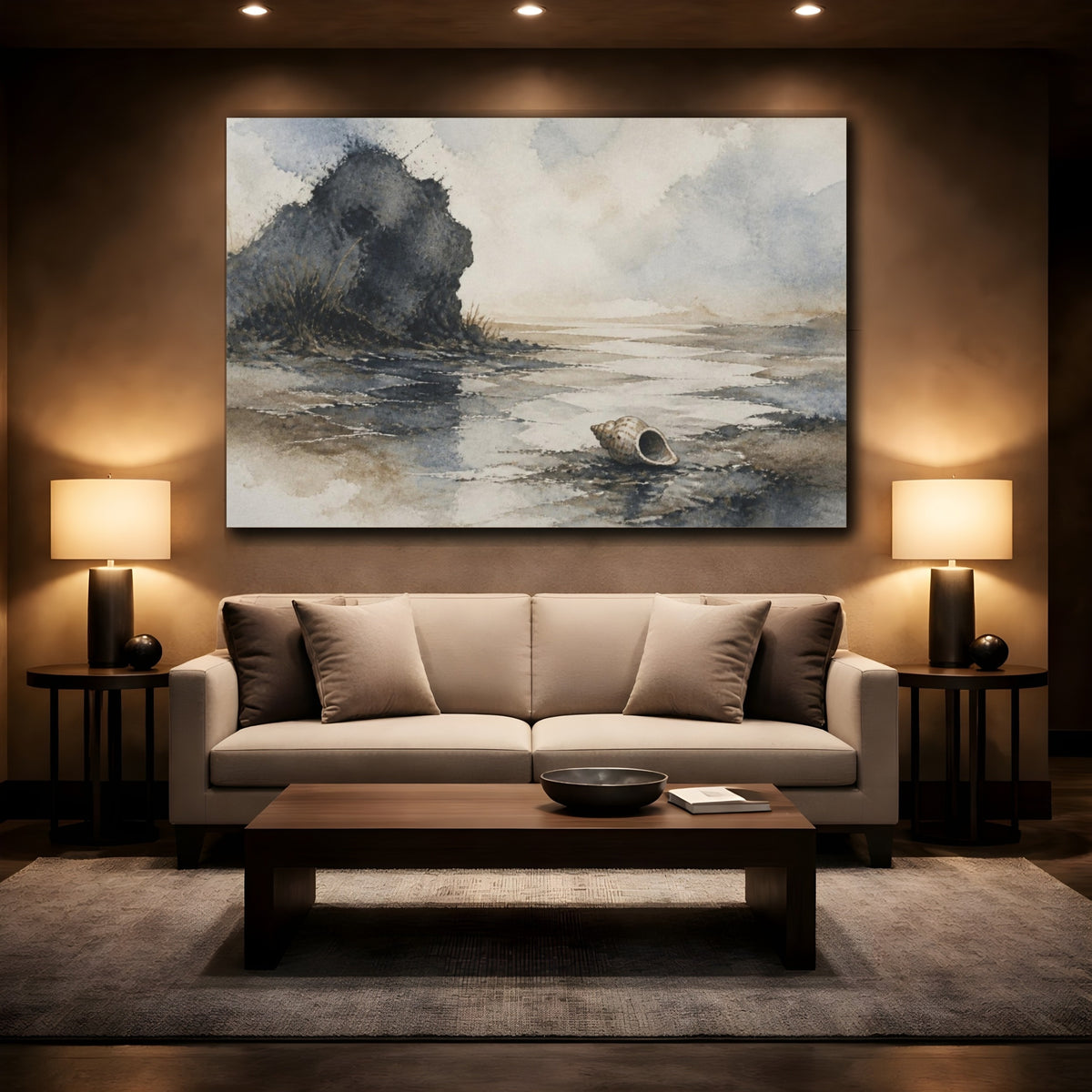 Mockup 2. Wabi Sabi Seashell Shore shown as canvas print