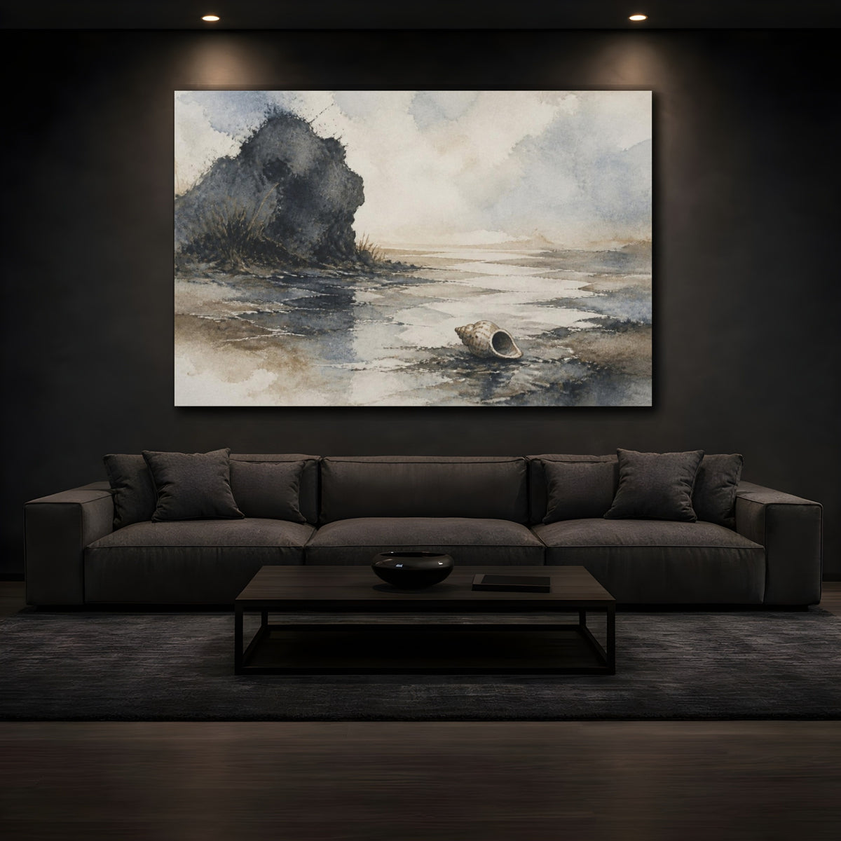 Mockup 3. Wabi Sabi Seashell Shore shown as canvas print
