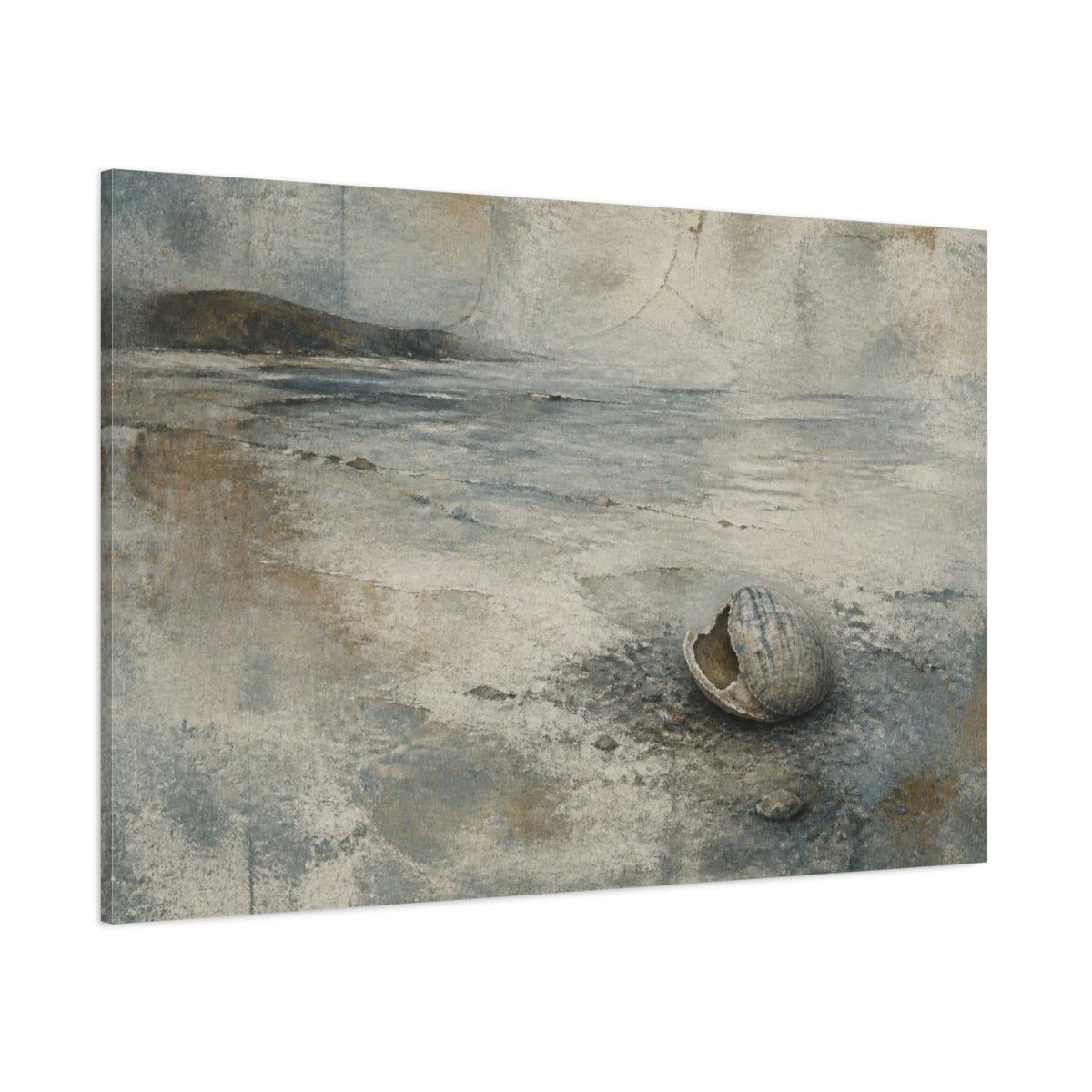 Side Mockup 1. Wabi-Sabi Seashell Shoreline shown as canvas print