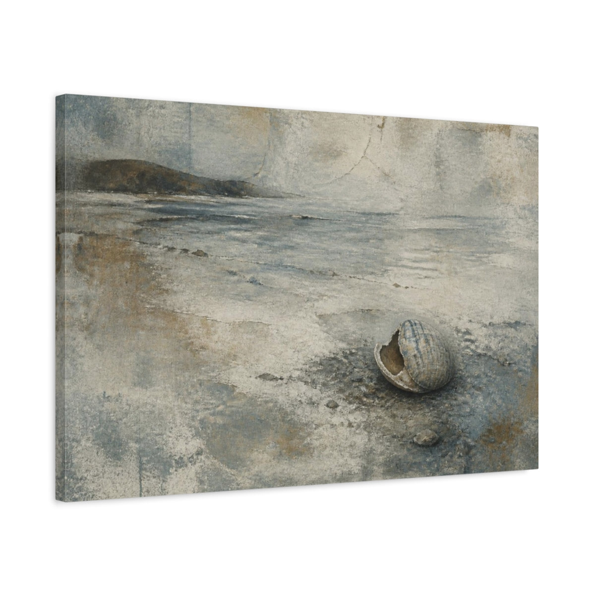 Side Mockup 2. Wabi-Sabi Seashell Shoreline shown as canvas print