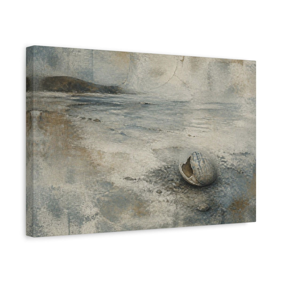 Side Mockup 4. Wabi-Sabi Seashell Shoreline shown as canvas print
