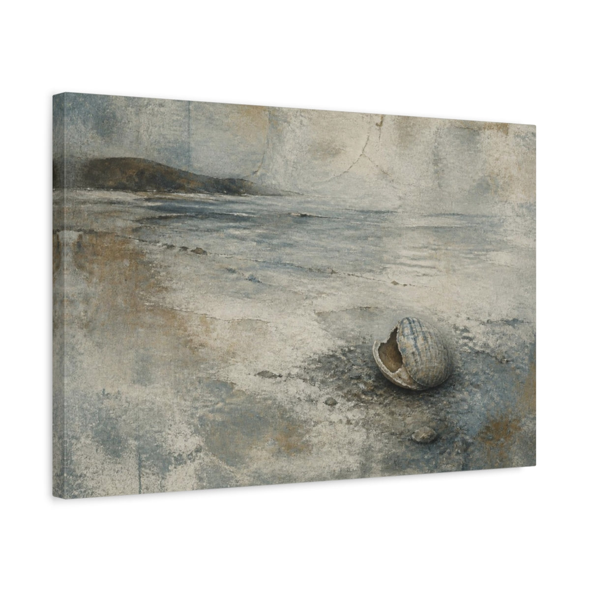Side Mockup 3. Wabi-Sabi Seashell Shoreline shown as canvas print