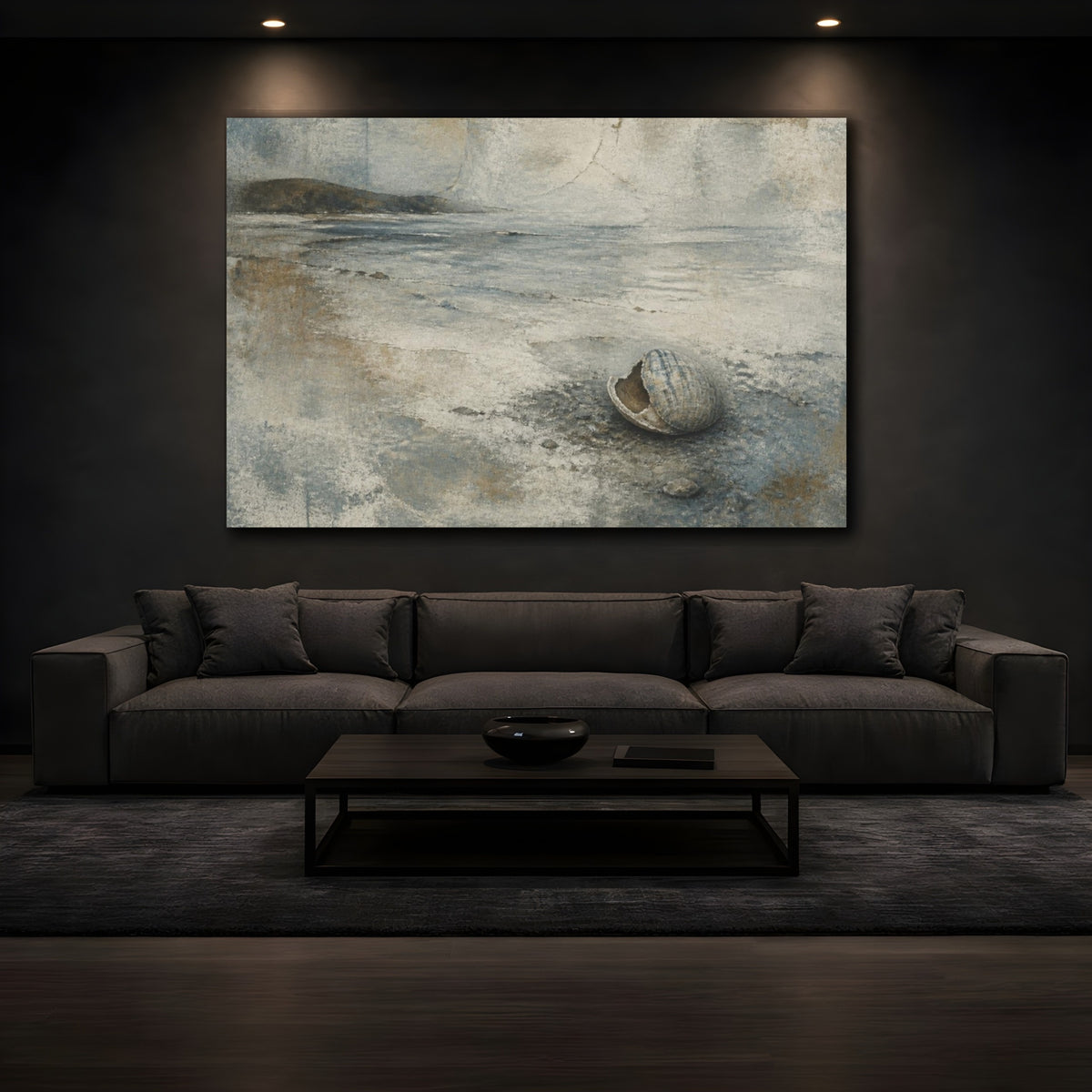 Mockup 3. Wabi-Sabi Seashell Shoreline shown as canvas print