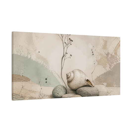 Main Mockup. Wabi Sabi Seashell Study shown as canvas print