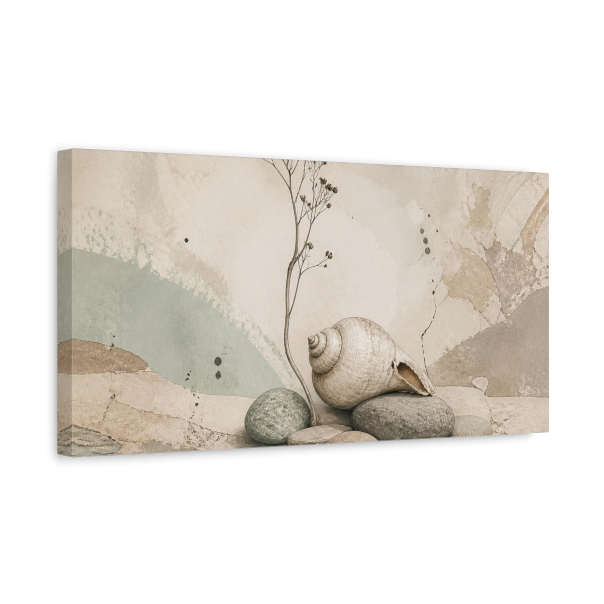 Side Mockup 3. Wabi Sabi Seashell Study shown as canvas print