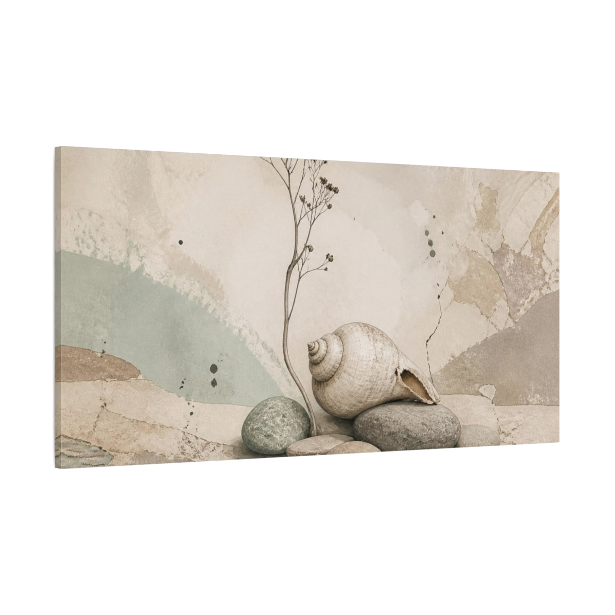 Side Mockup 2. Wabi Sabi Seashell Study shown as canvas print