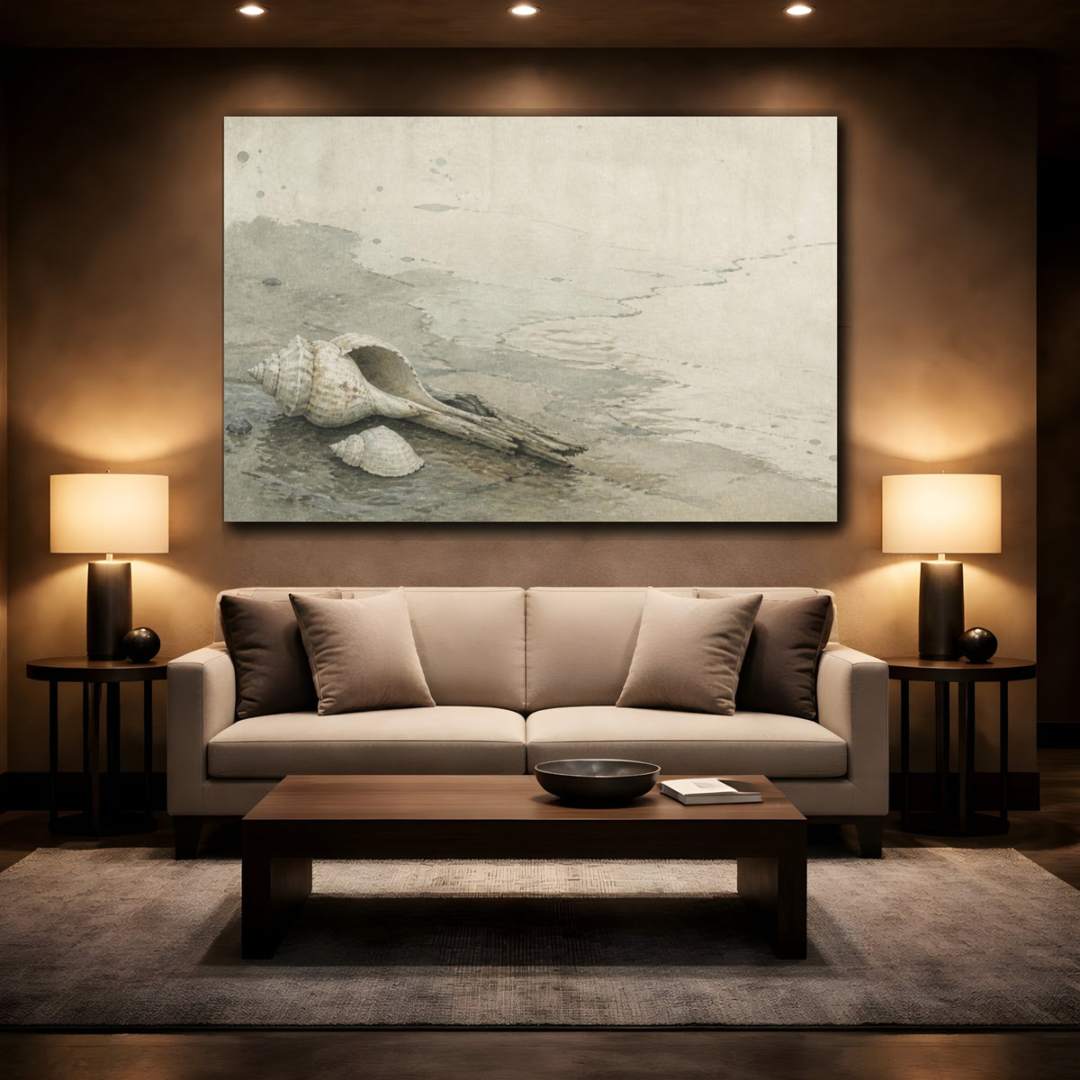 Mockup 2. Wabi Sabi Seashell Study shown as canvas print