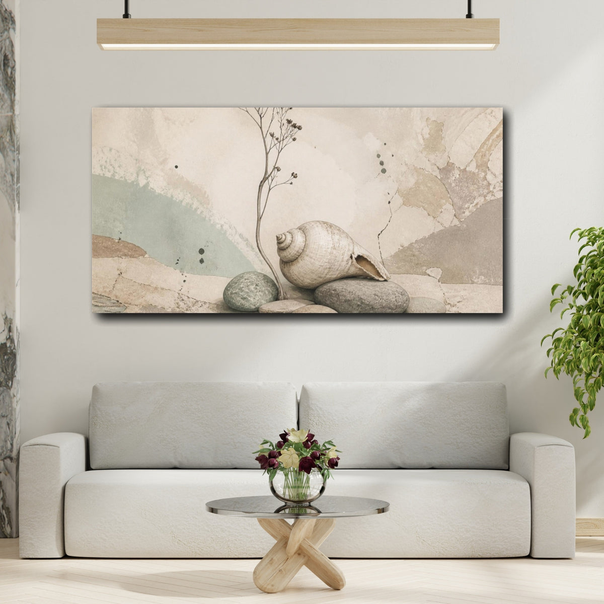 Mockup 2. Wabi Sabi Seashell Study shown as canvas print
