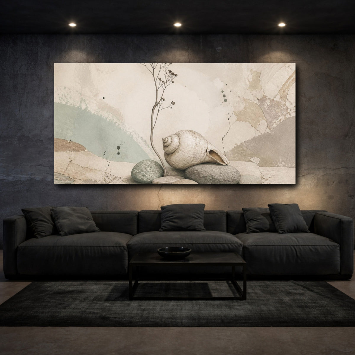 Mockup 3. Wabi Sabi Seashell Study shown as canvas print