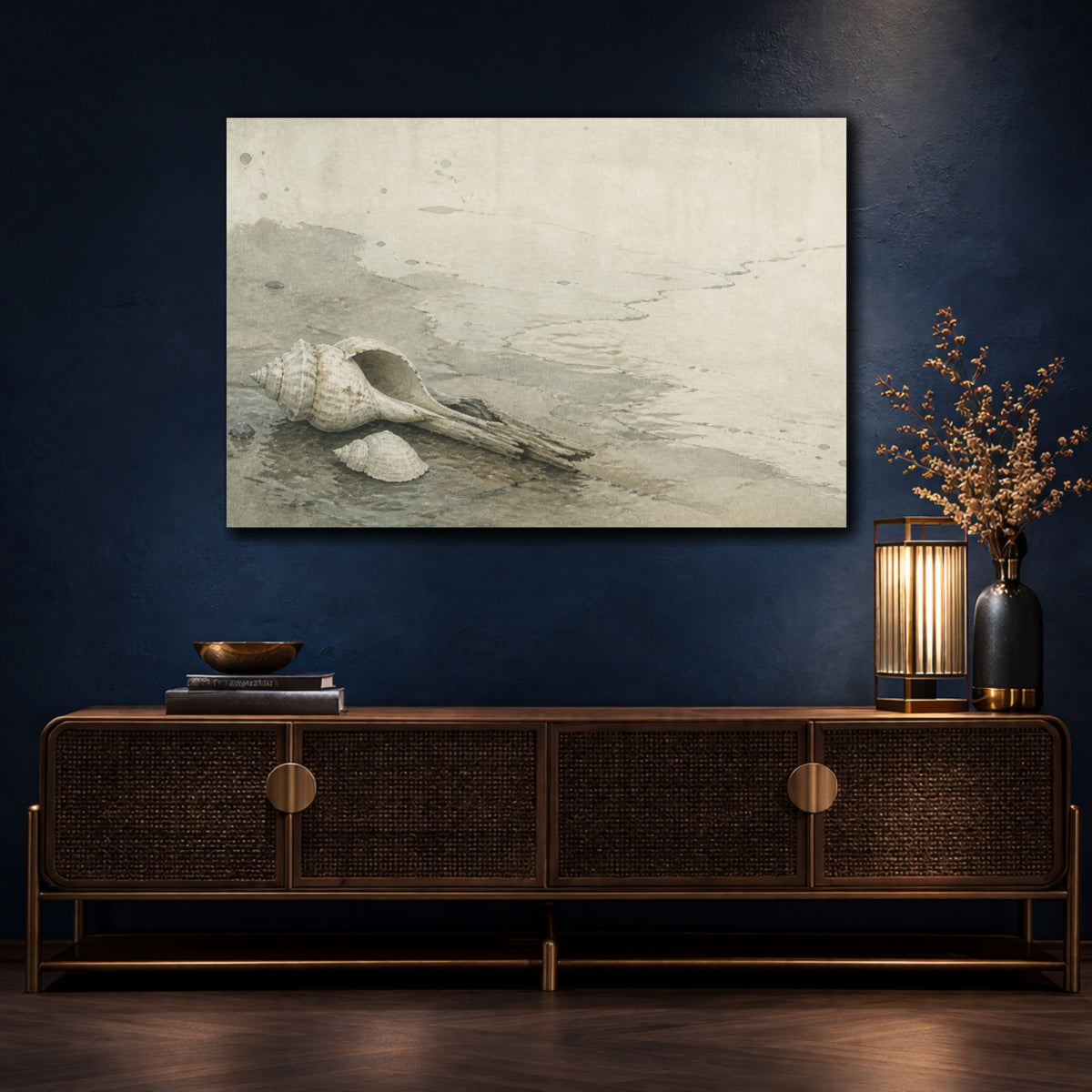 Mockup 4. Wabi Sabi Seashell Study shown as canvas print