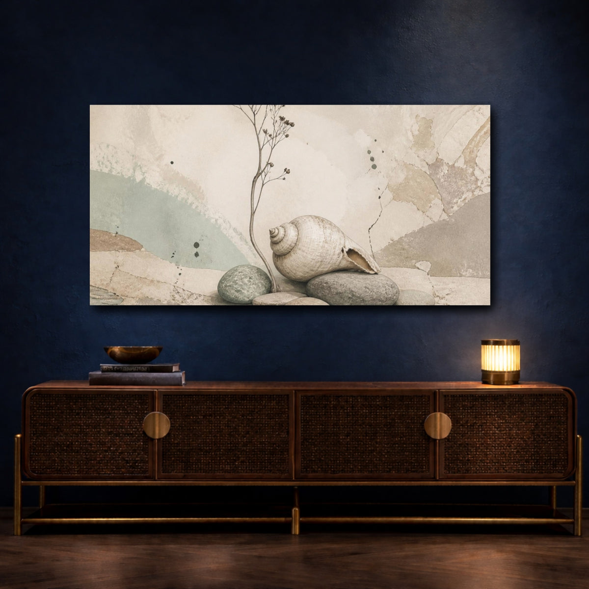 Mockup 4. Wabi Sabi Seashell Study shown as canvas print