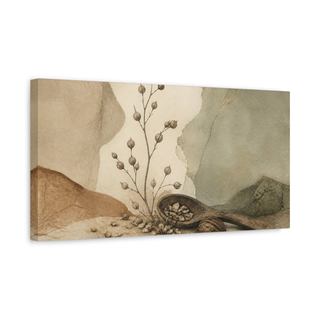 Side Mockup 3. Wabi Sabi Seed Pods shown as canvas print
