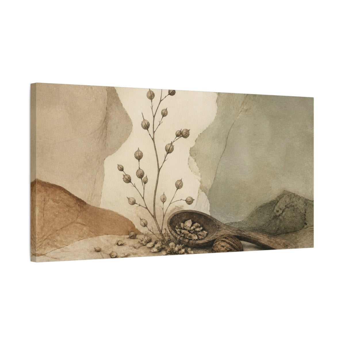 Side Mockup 1. Wabi Sabi Seed Pods shown as canvas print