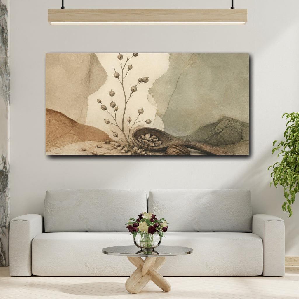 Mockup 2. Wabi Sabi Seed Pods shown as canvas print