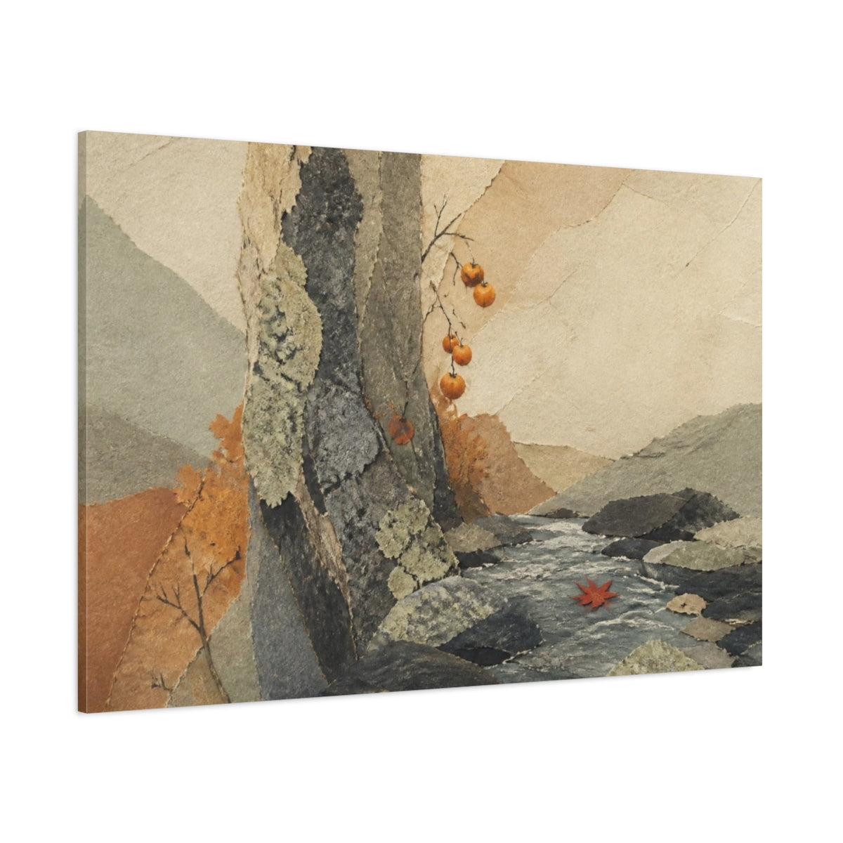 Side Mockup 1. Wabi Sabi Shallow Stream shown as canvas print
