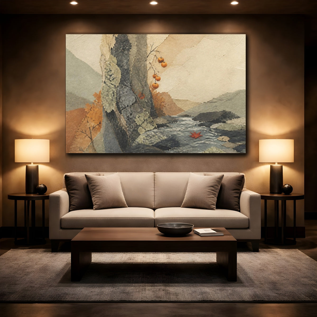 Mockup 2. Wabi Sabi Shallow Stream shown as canvas print