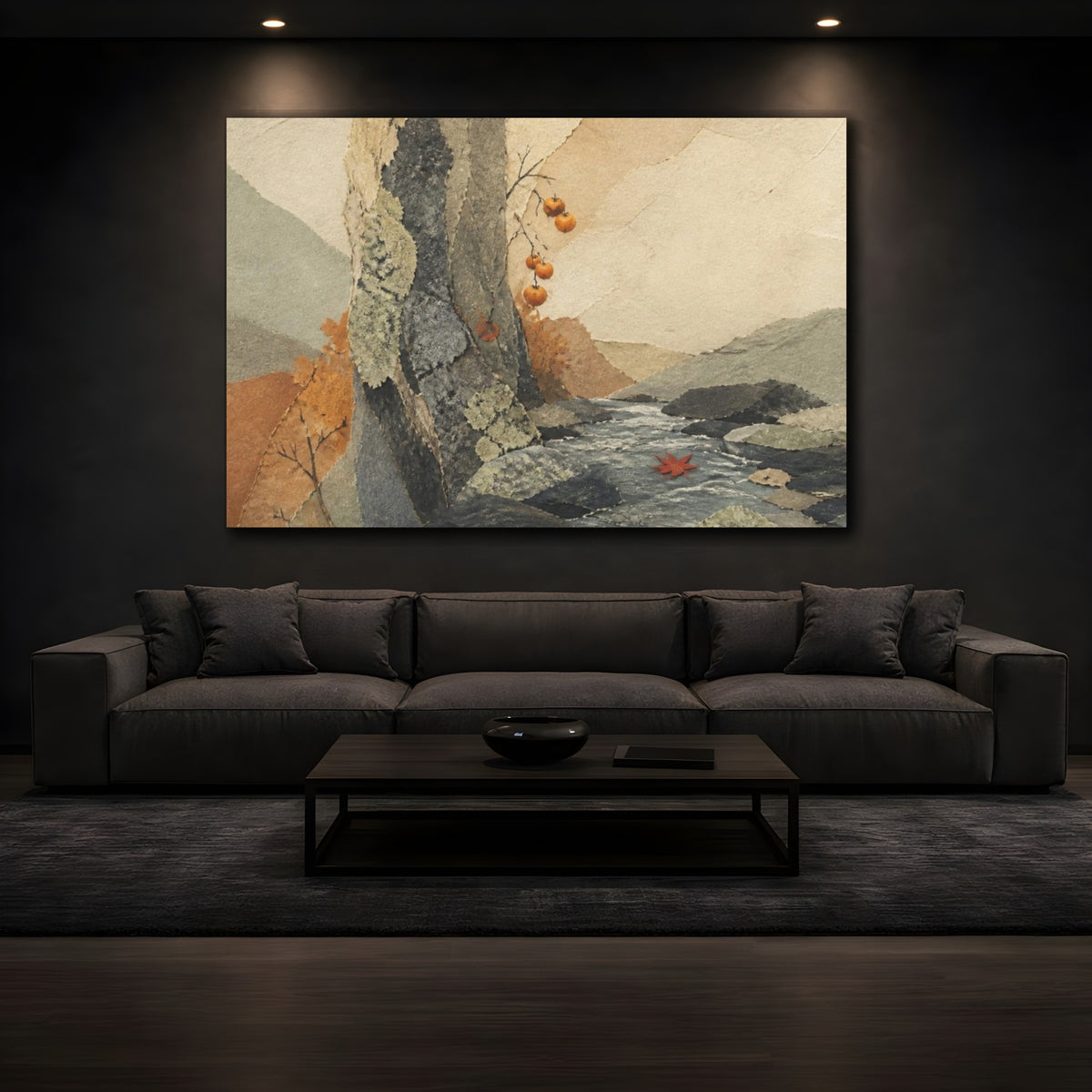 Mockup 3. Wabi Sabi Shallow Stream shown as canvas print