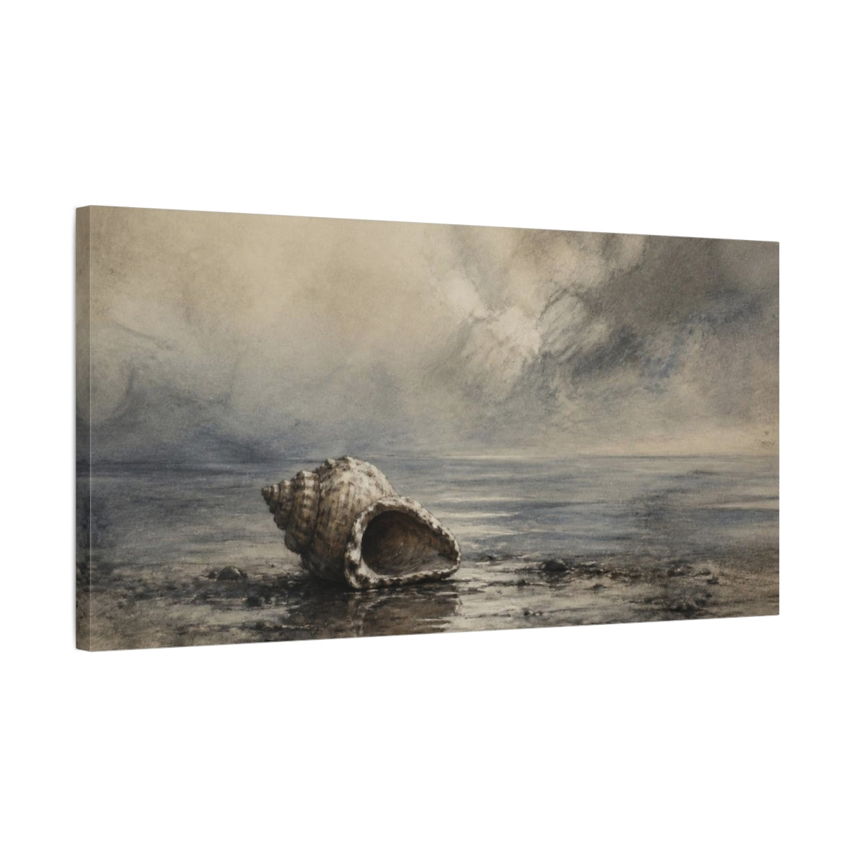 Side Mockup 1. Wabi Sabi Shell Study shown as canvas print