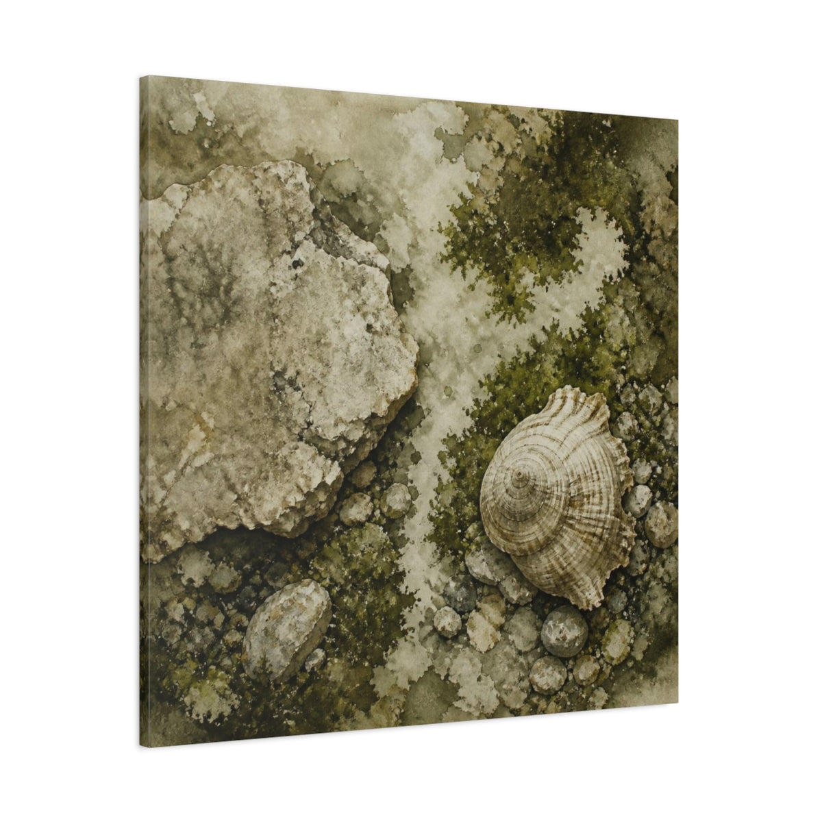 Side Mockup 1. Wabi Sabi Shell Study shown as canvas print