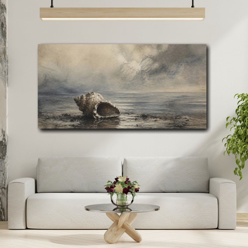 Mockup 2. Wabi Sabi Shell Study shown as canvas print