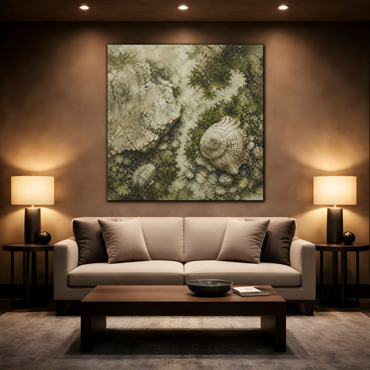 Mockup 2. Wabi Sabi Shell Study shown as canvas print
