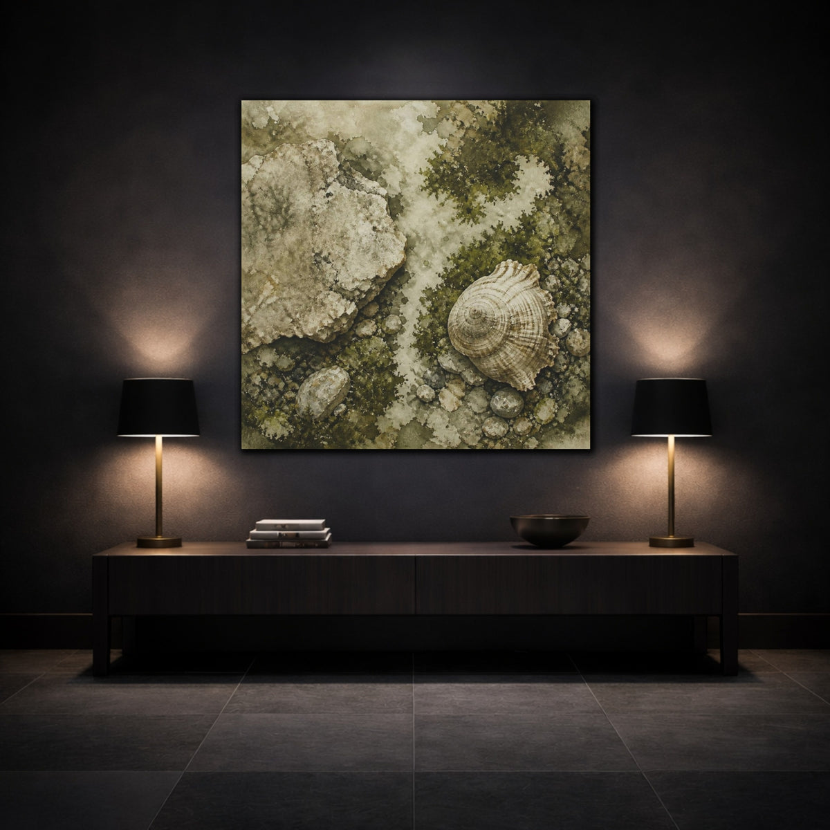 Mockup 3. Wabi Sabi Shell Study shown as canvas print